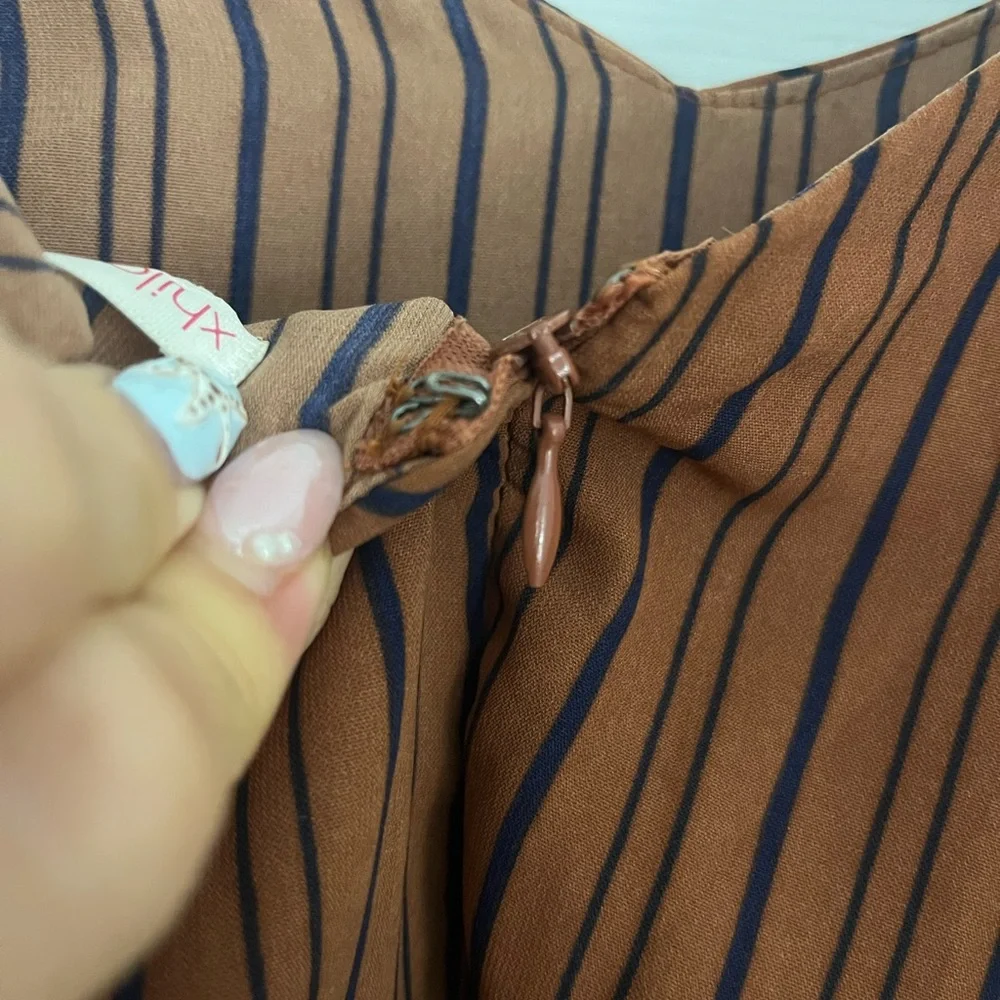 Xhilaration Brown and Navy Striped Jumpsuit - Picture 7 of 9